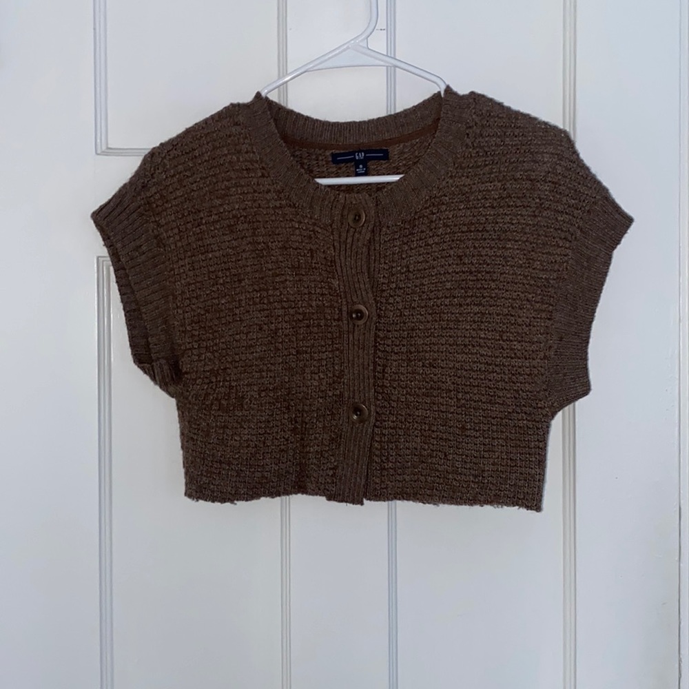 GAP Brown cropped short sleeve ribbed sweater